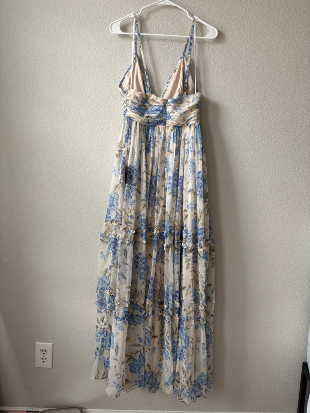 Lulu's Blue and Cream Floral Spaghetti-Strap Maxi Dress - Picture 4 of 4
